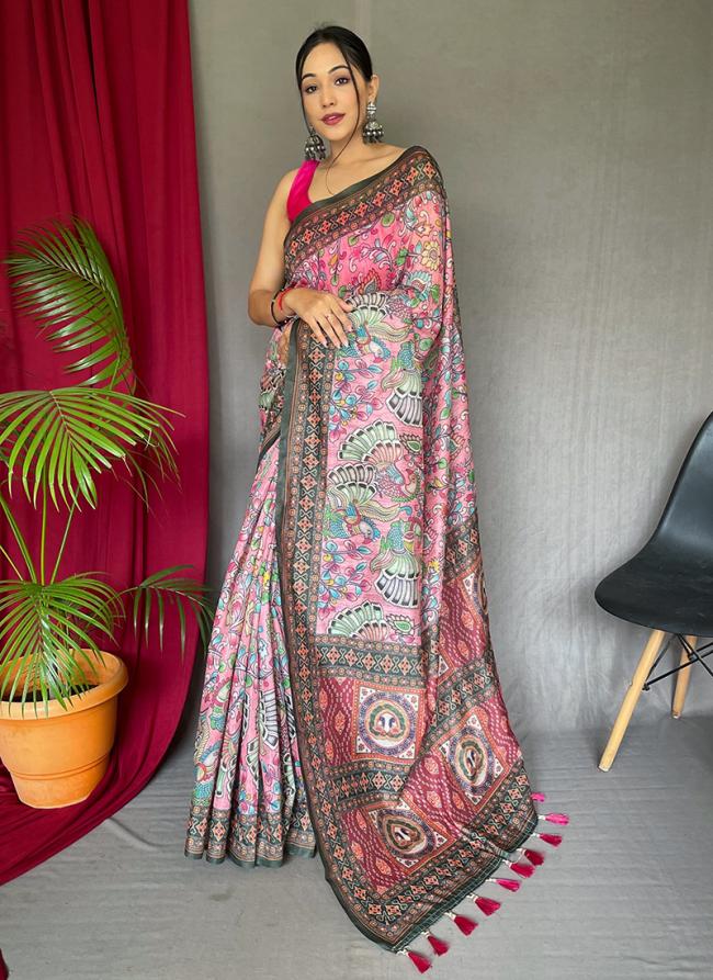 Malai Cotton Pink Festival Wear Digital Printed Saree